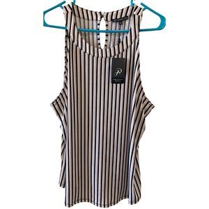Adrianna Papell Black Pink White Striped Tunic Halter Top Womens Size XXL 2XL